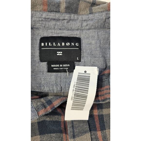 NWT Billabong sz L ( slim fit) plaid flannel lumberjack light y2k 90s blue NEW - Picture 4 of 7